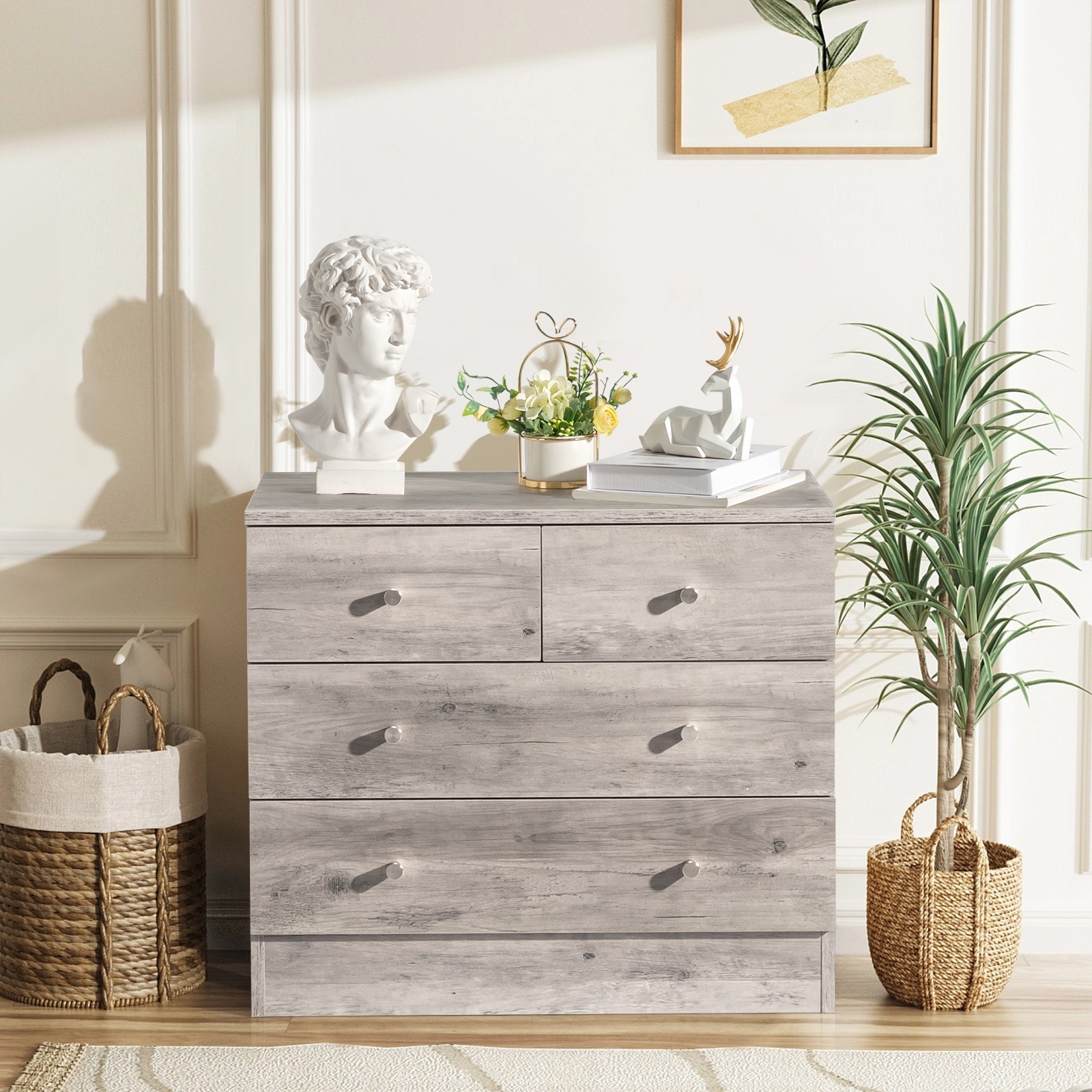Modern 4-Drawer Dresser Chest of Drawers Nightstand Storage Cabinet Gray