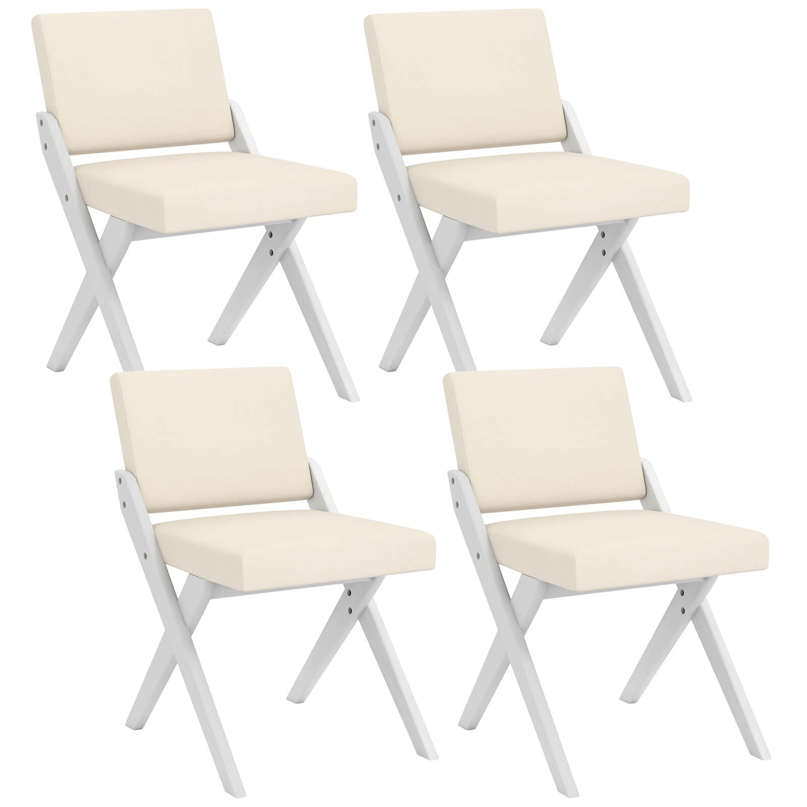 Wooden Dining Chairs of 4 w/ Rubber Wood Frame Padded Cushions Curved Back