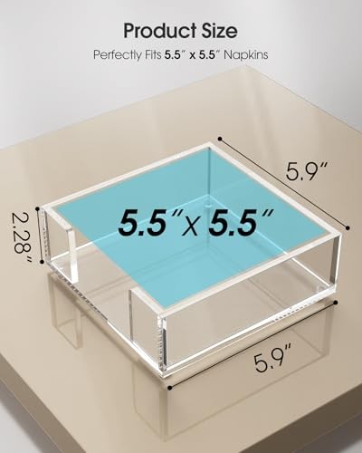 Acrylic Napkin Holder for Table, Clear 5.5 x 5.5 Inches Cocktail Napkin Holder