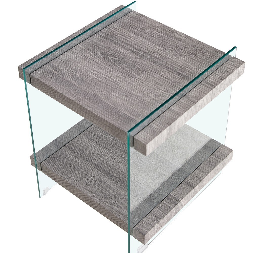 Bedroom Tempered Glass Leg Side Table with Dual MDF Shelves For Living Room
