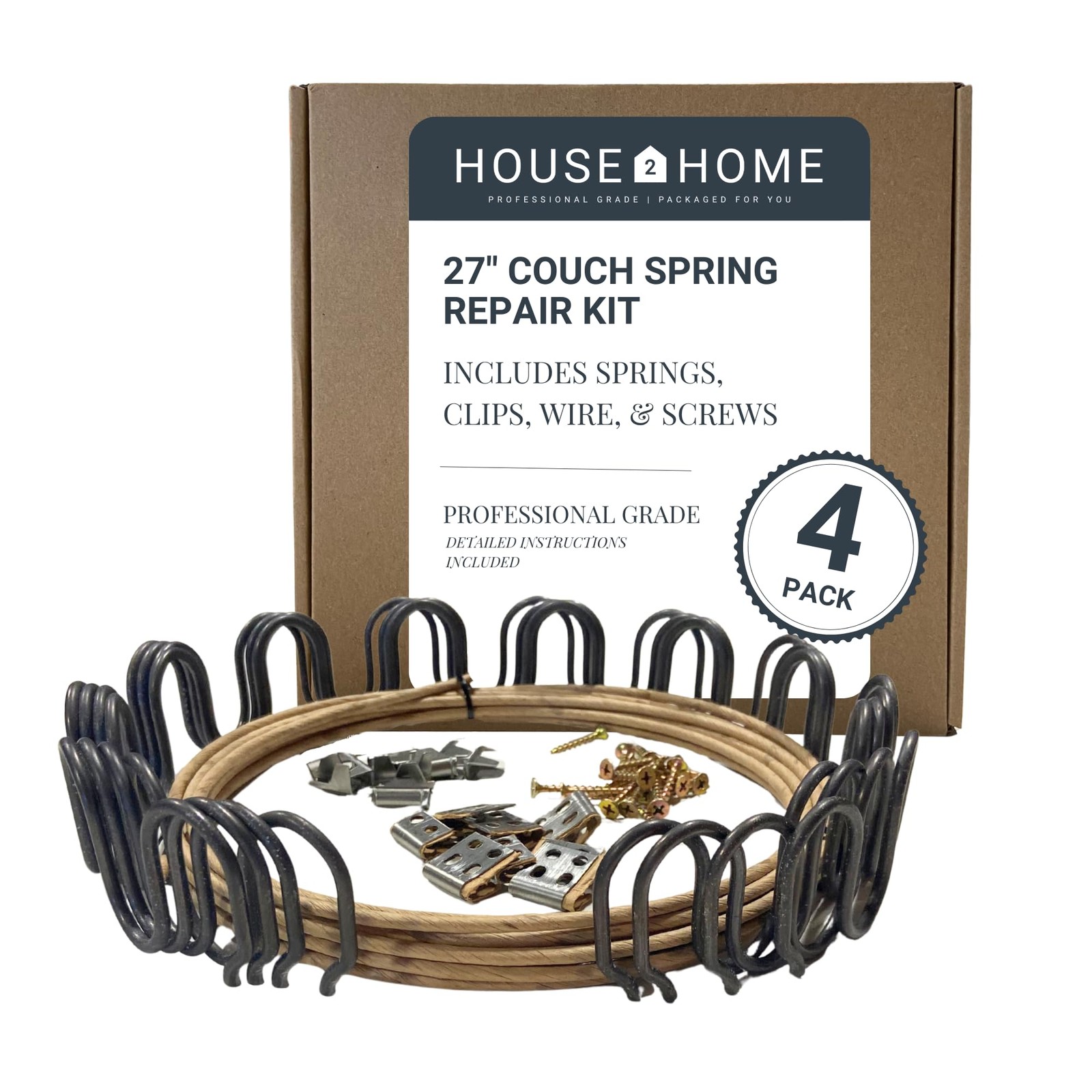 House2Home 27″ 4 Pack Couch Spring Repair Kit – 4-pack Kit, Black
