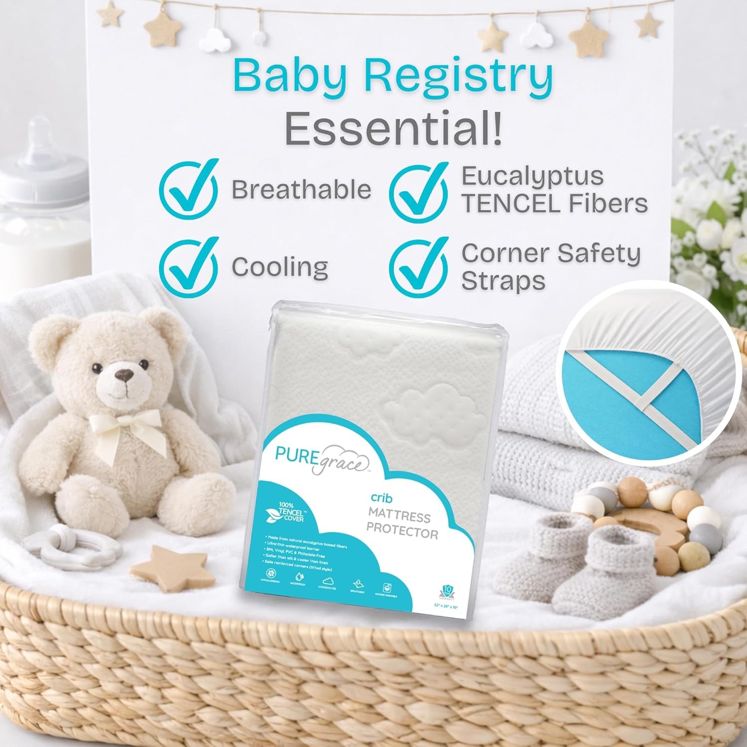 Egrace Crib Mattr Protector – Eucalyptus Tencel Fiber Waterproof