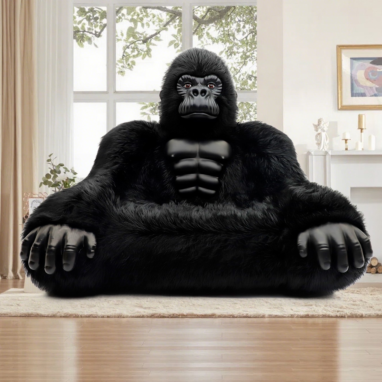 Luxury Black Gorilla Couch Faux Mink Inflatable Lounge Sofa Chair Gaming Room