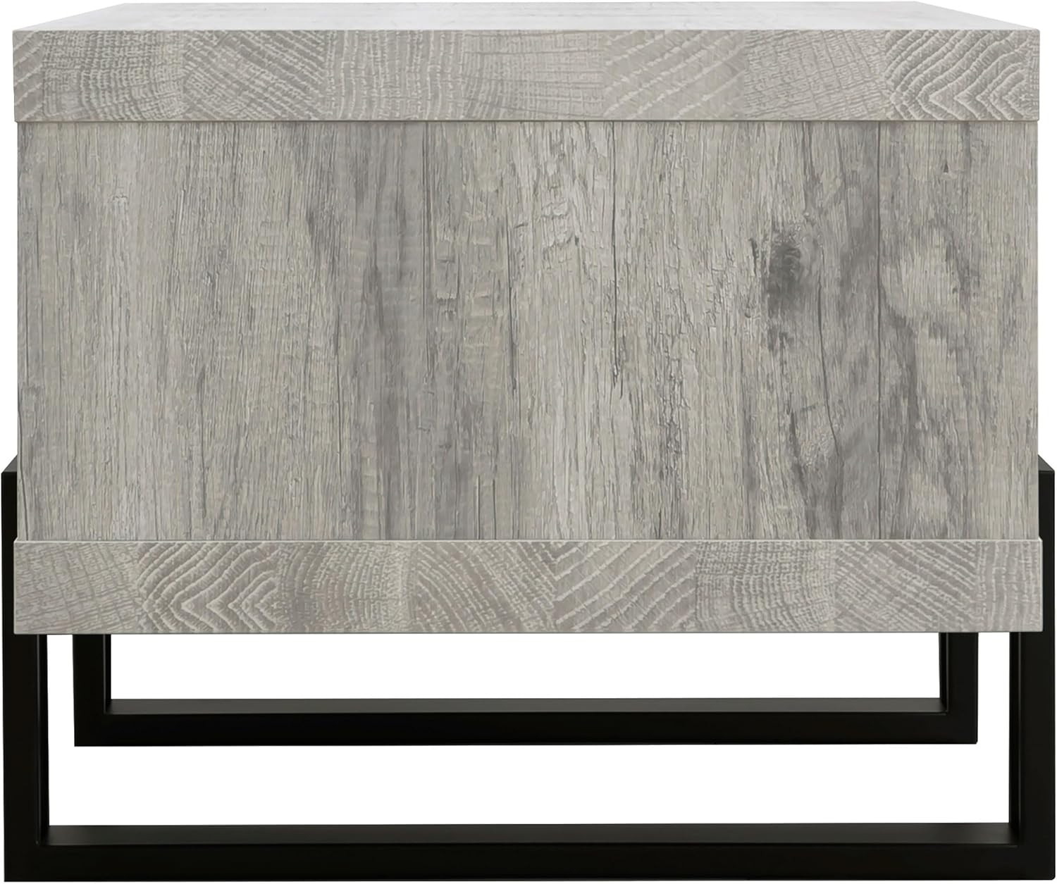 Dinard 47″ Grey Driftwood Coffee Table with Geometric Black Legs & Shelf