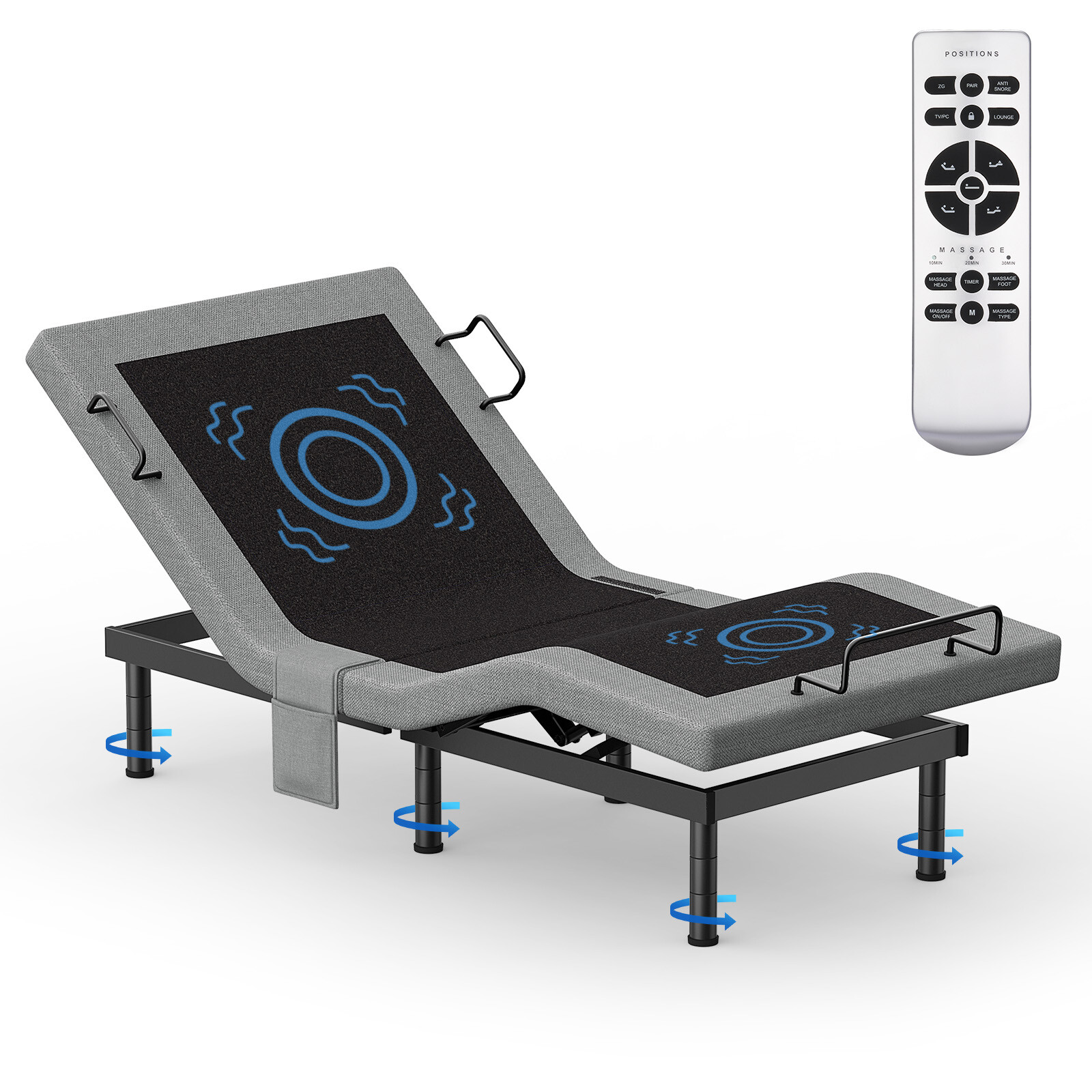 Advanced Power Base Adjustable Bed Frame With Massage Backlit Remote USB Ports