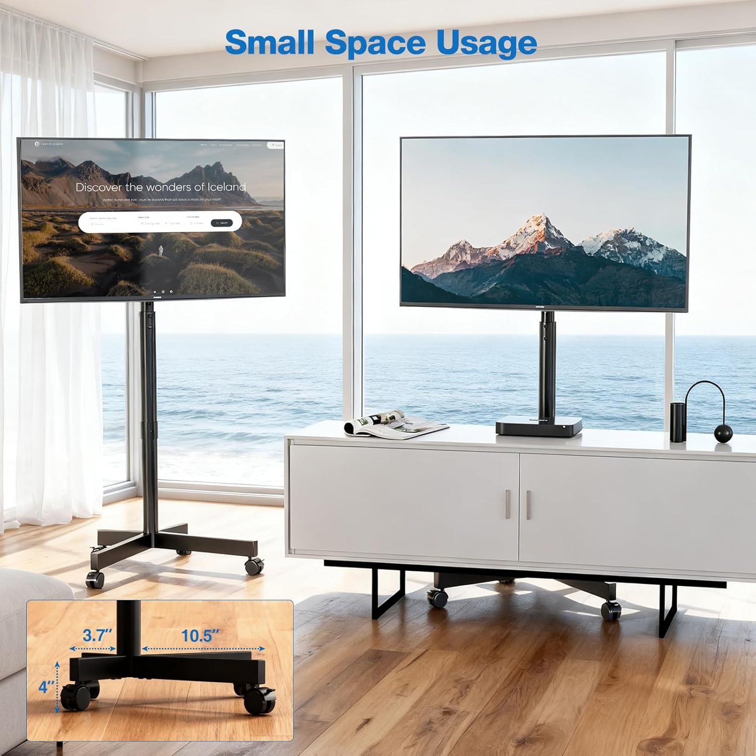 Mobile TV Cart Floor TV Stand 13-55 inch TVs W/ -10°/ 15° Tilt Mount Adjustable
