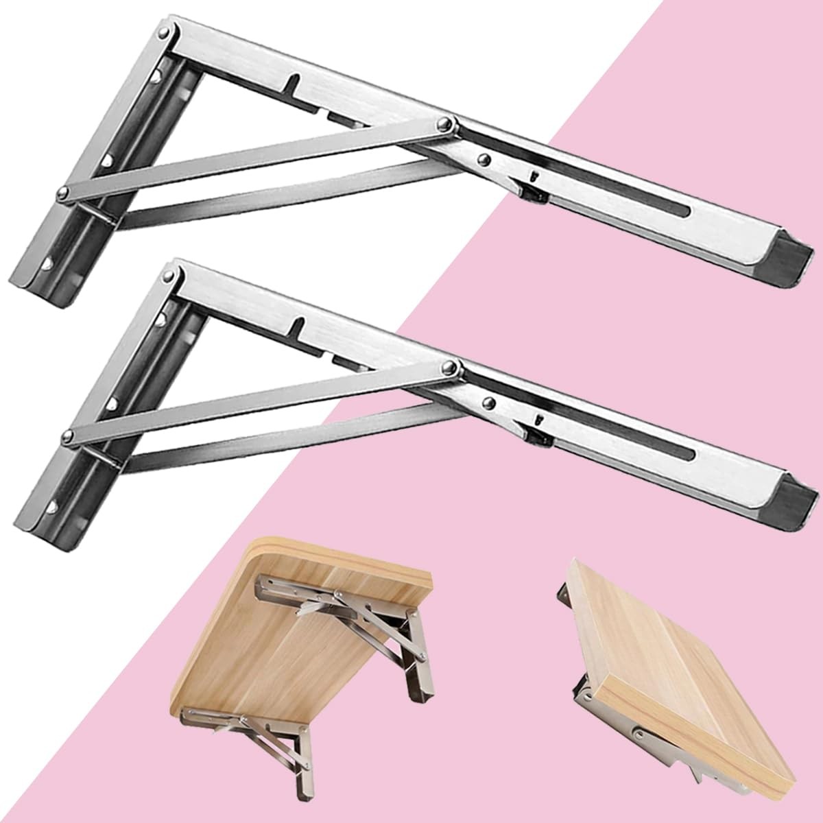 2 PCS 16 Inch Fold Down Shelf Brackets Heavy Duty Collapsible Space Saving Wall