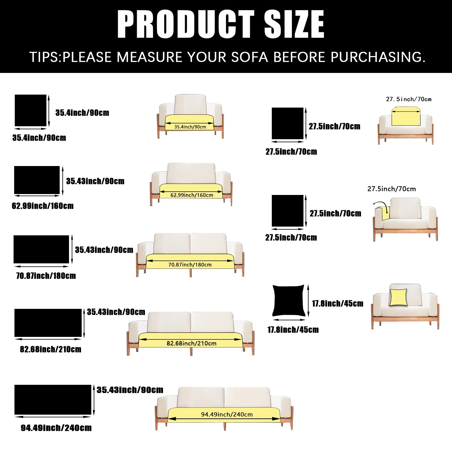 Washable sofa cover, pillowcase, anti-slip decoration for sofa seat cushion