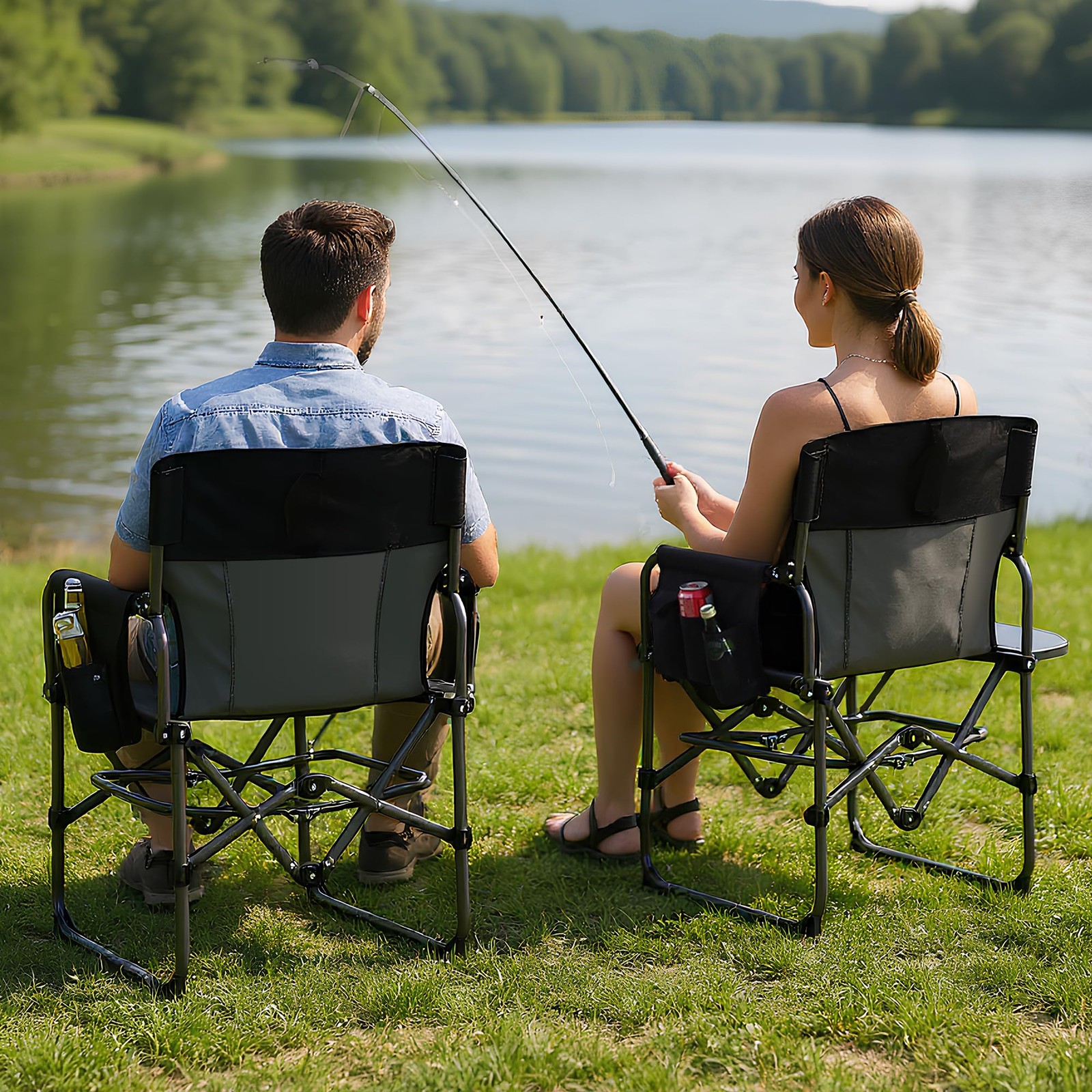 Folding Directors Chair ,Portable Camping Chair Outdoor Seat with Side Pocket