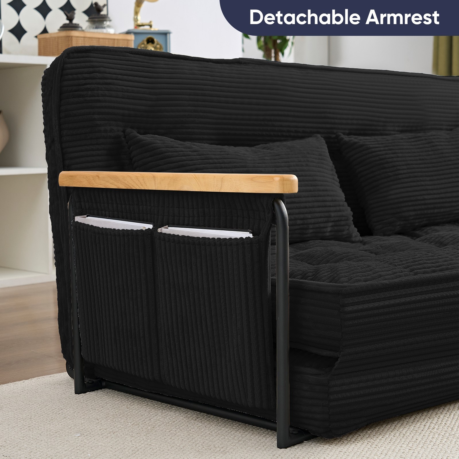 Zafly 3 Seater Convertible Fold Out Sofa Bed with Side Pockets for Living Room