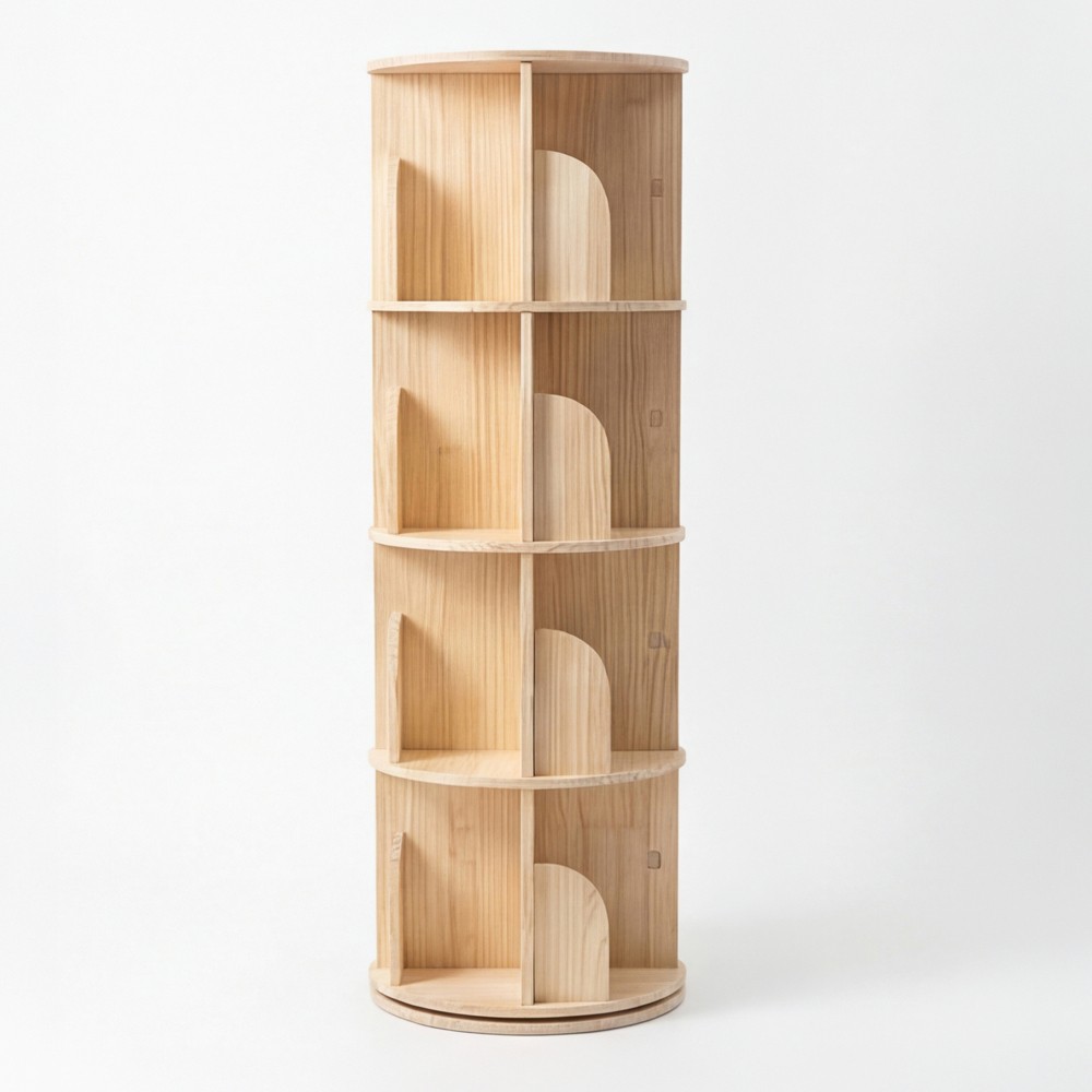 4 Tier Rotating Bookshelf,Round Floor Standing Bookcase w/ 360° Spinning Storage
