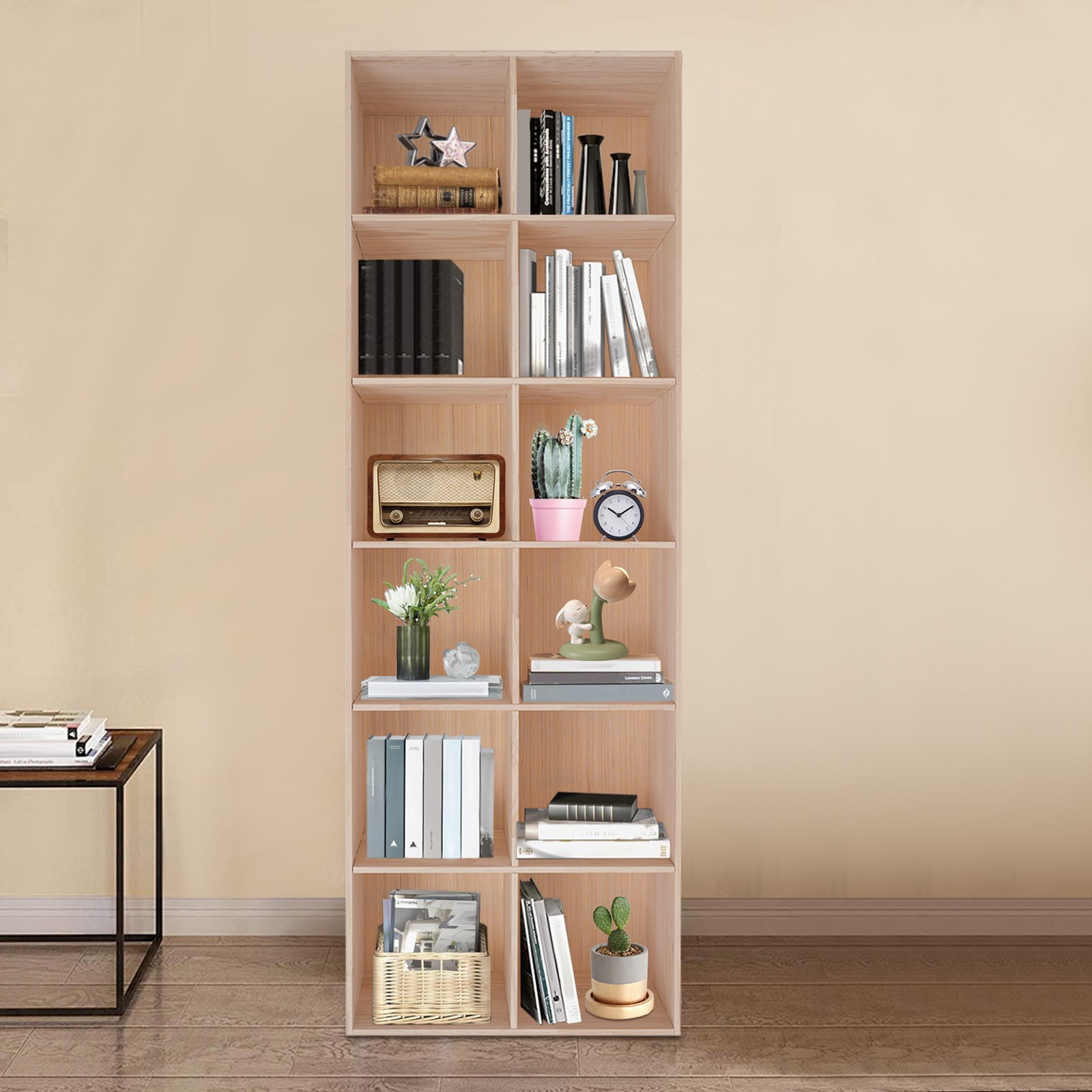 12 Compartments Book Storage Display Cabinet 180cm Bookshelf Solid Wood Bookcase