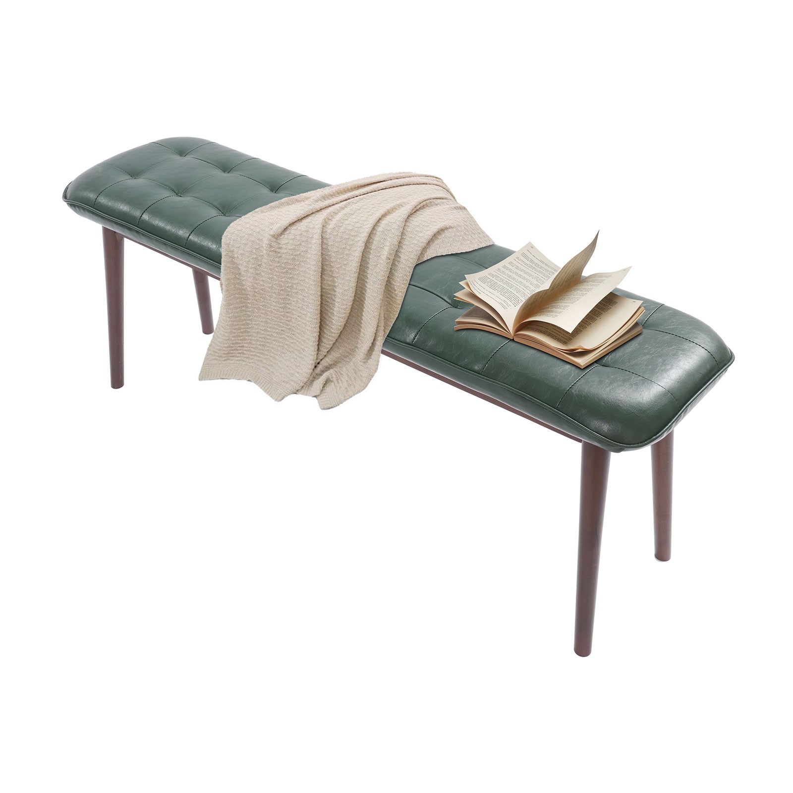47.2 Inch Upholstered Entryway Wood Bench, Modern Shoe Bench Seat, Dark Green