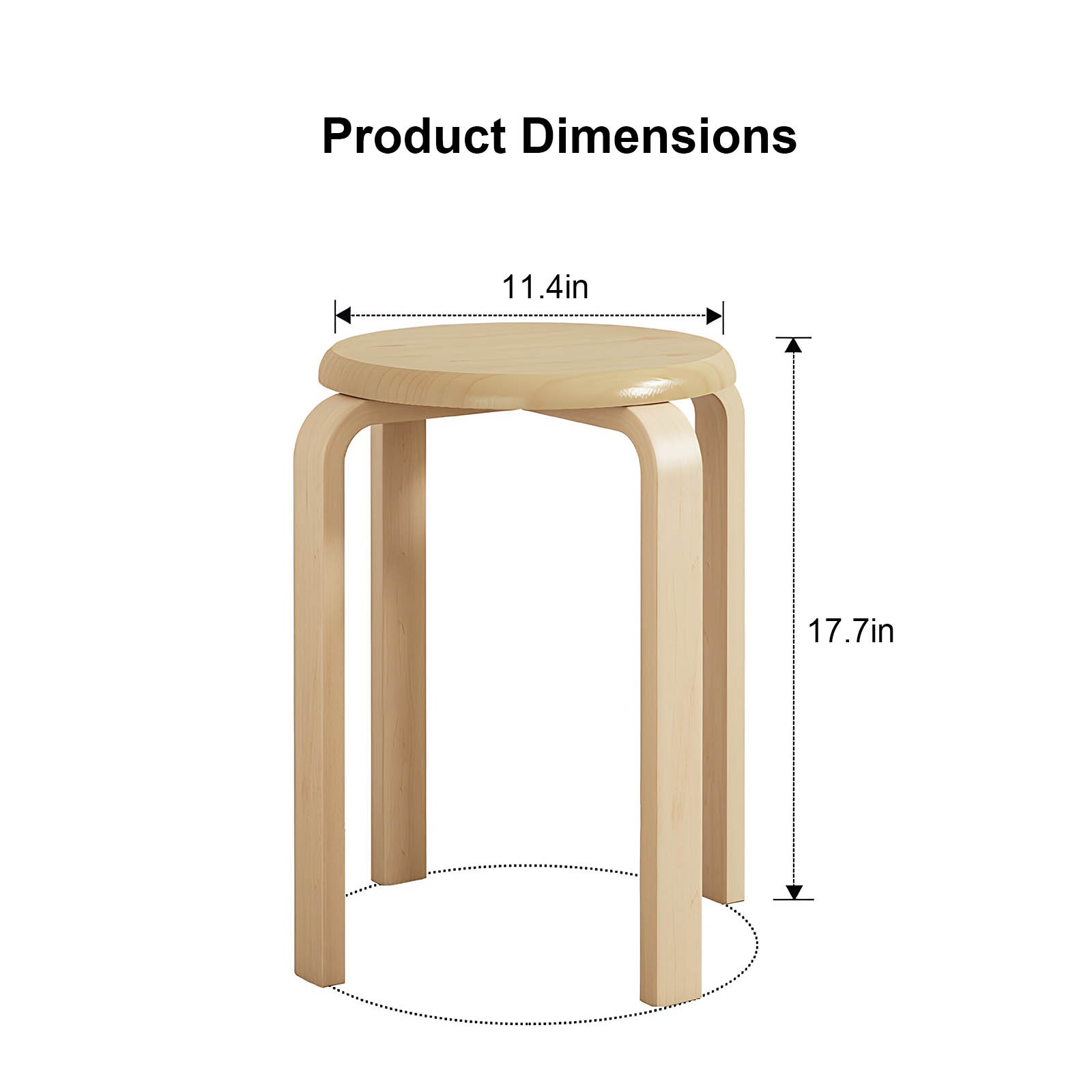 4Pcs Stackable Bentwood Stool 18″ Round Stacking Backless Nesting Stools