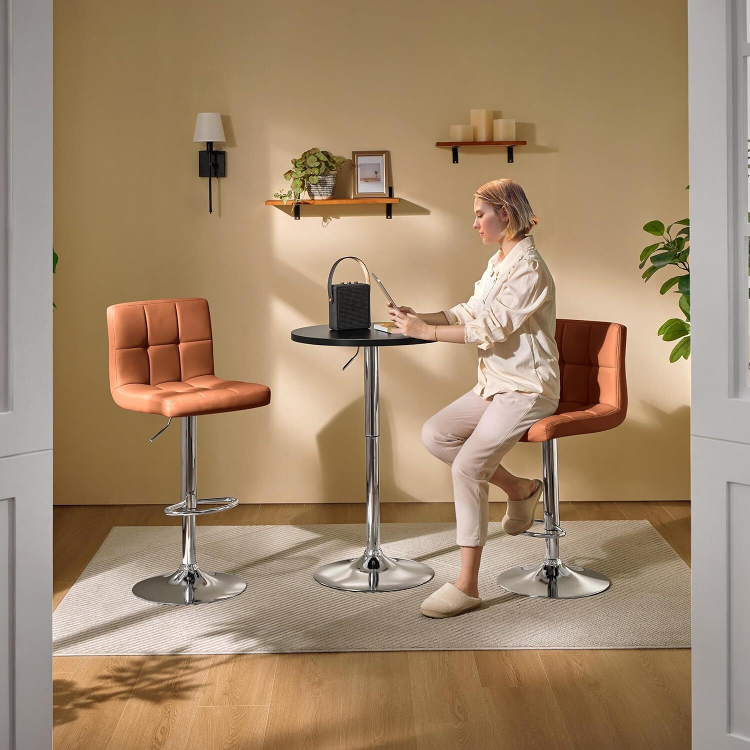 Yaheetech Round Bar Table Adjustable Height and 360° Swivel Bar Tables