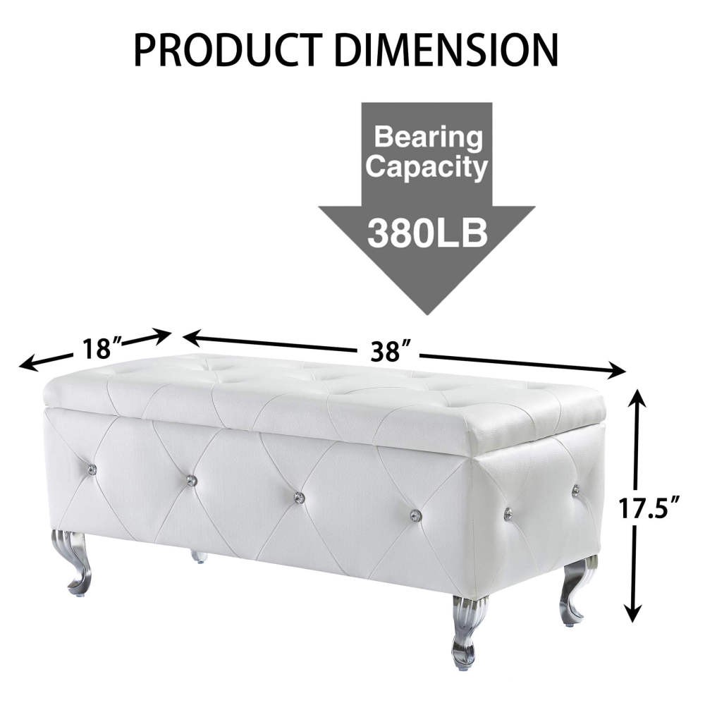 Upholstered Storage Ottoman Bench Bedroom Faux Leather Storage Benches Footrest