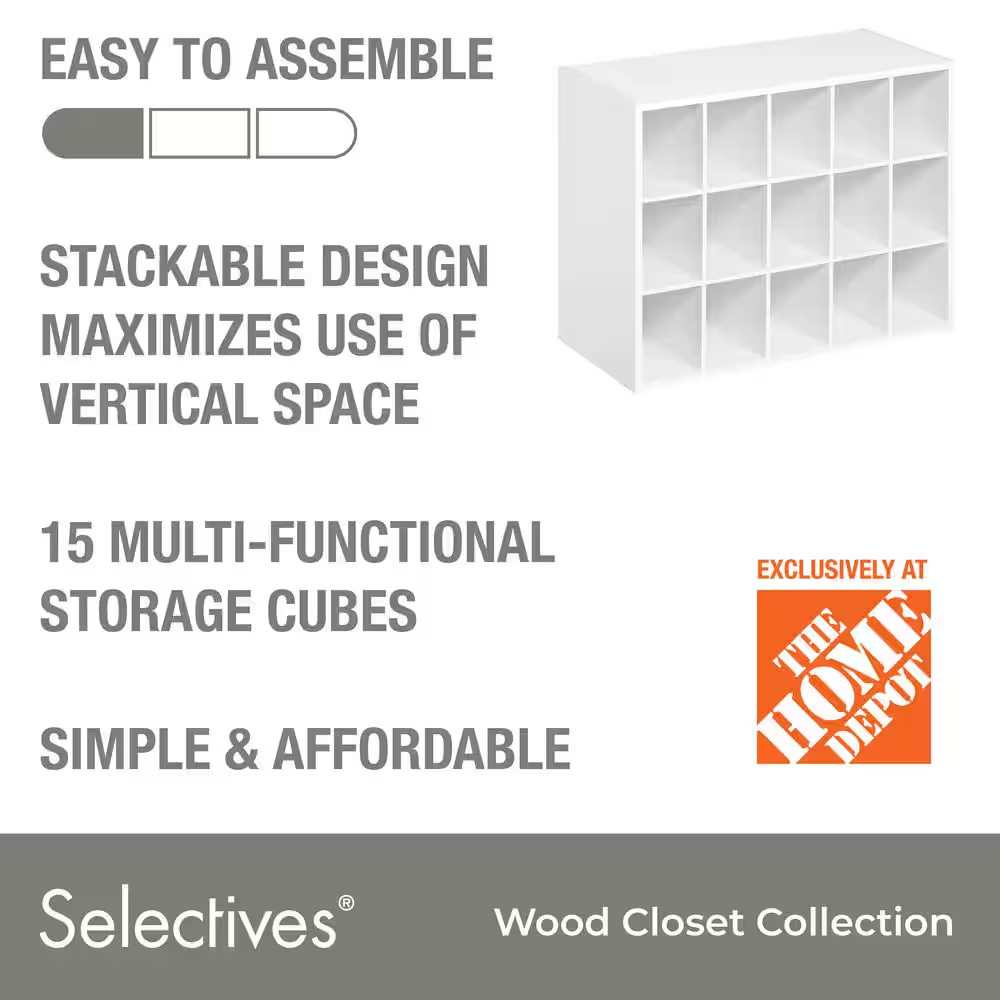 19 In. H X 24 In. W X 12 In. D White Wood Look 15-Cube Storage Organizer