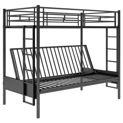 Convertible Bed Twin over Full Metal Bunk Bed Multi-Function Black Bed Frame