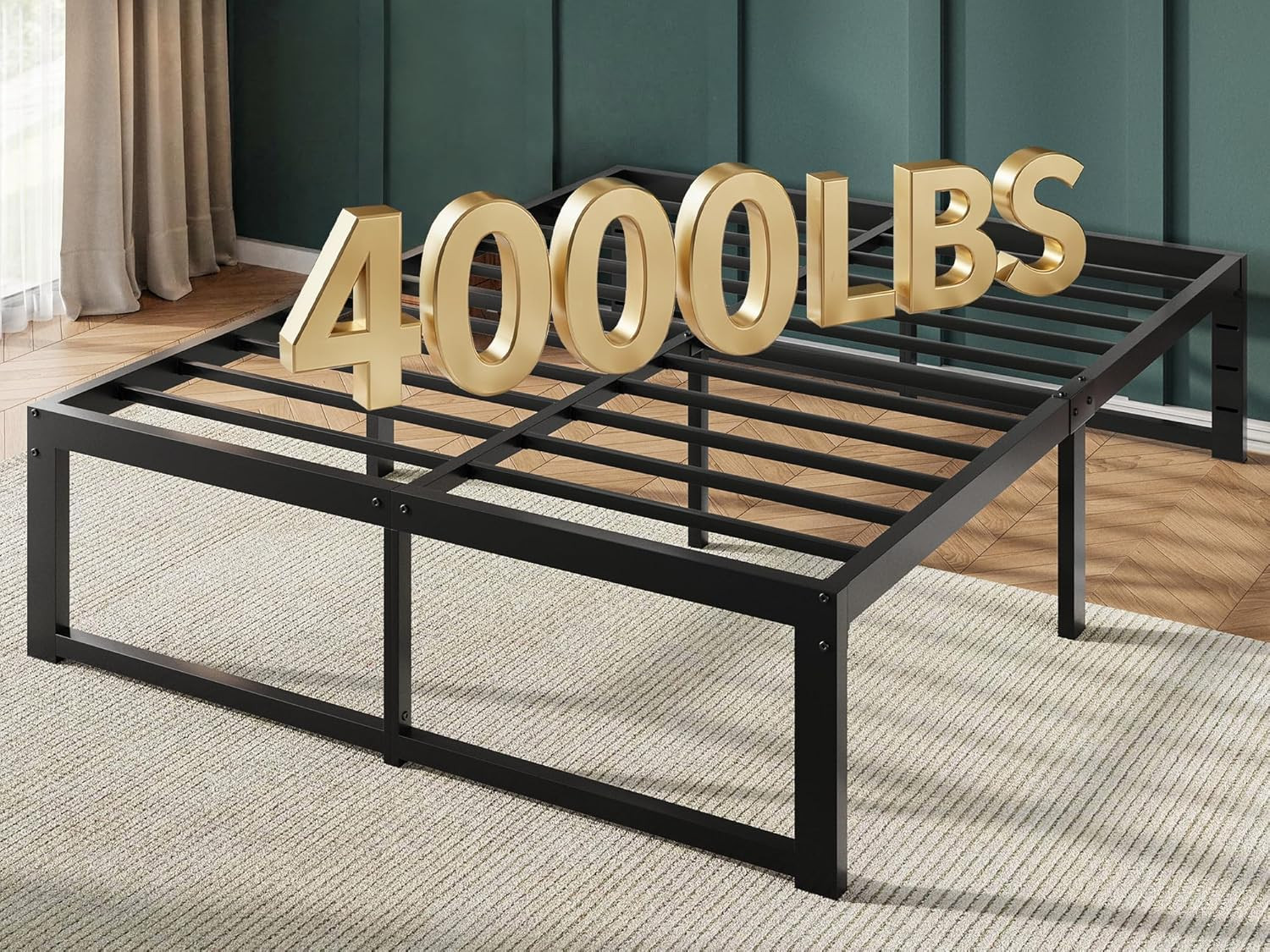Heavy Duty Queen Bed Frame, 14″ Metal Platform, Noise-Free, Easy Assembly