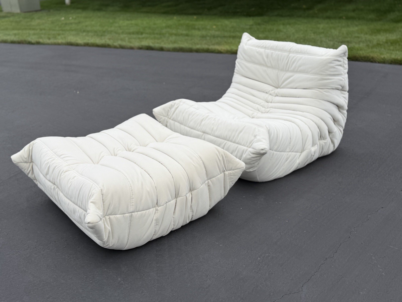 Ligne Roset Togo Fireside Chair and Ottoman – Snowman White Velvet