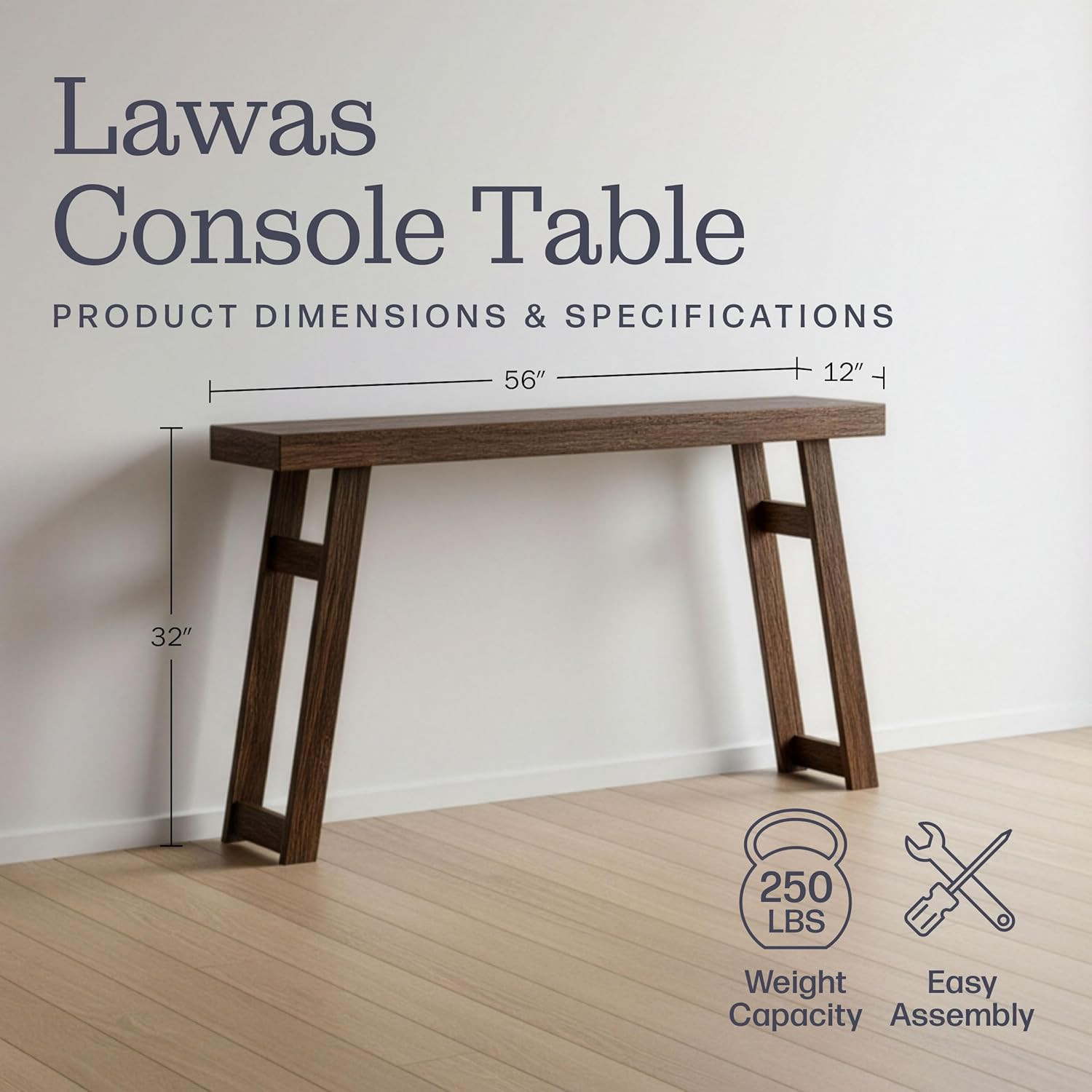 Lawas Solid Wood Console Table – 56 Inch Modern Farmhouse Entryway Table – Easy