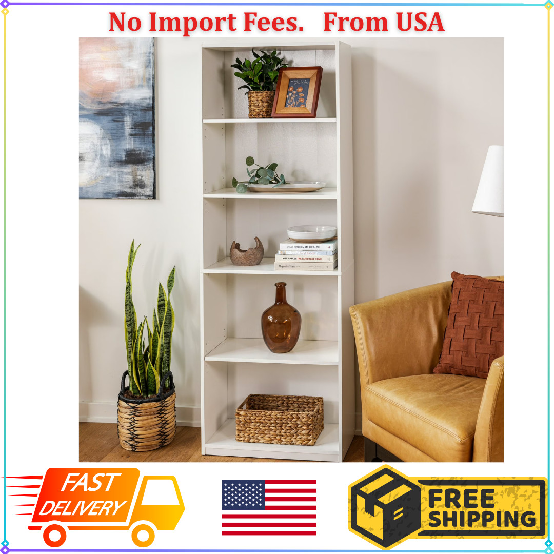 71″ Tall Adjustable 5-Shelf Wood Bookcase Storage Shelving Book Wide Bookshelf