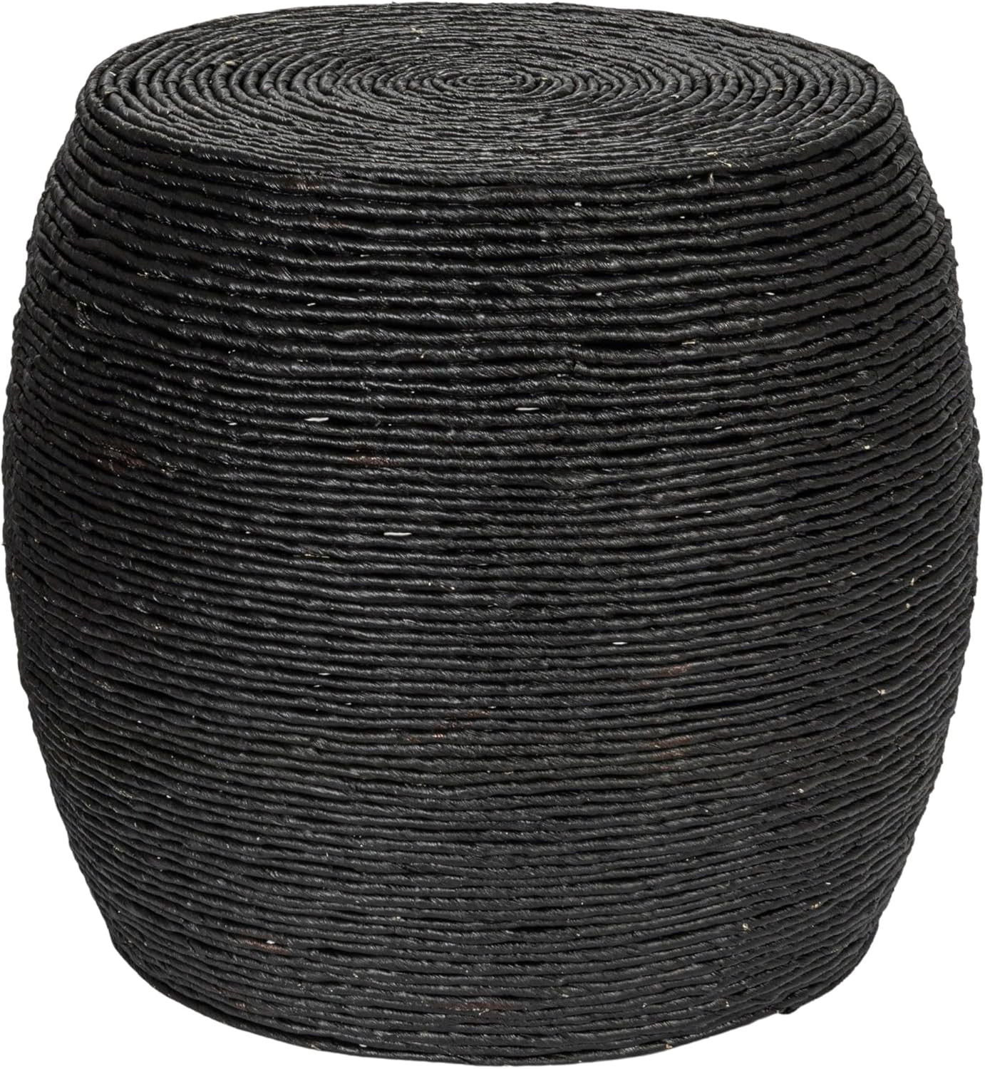 Handwoven Black Corn Rope Barrel Side Table by