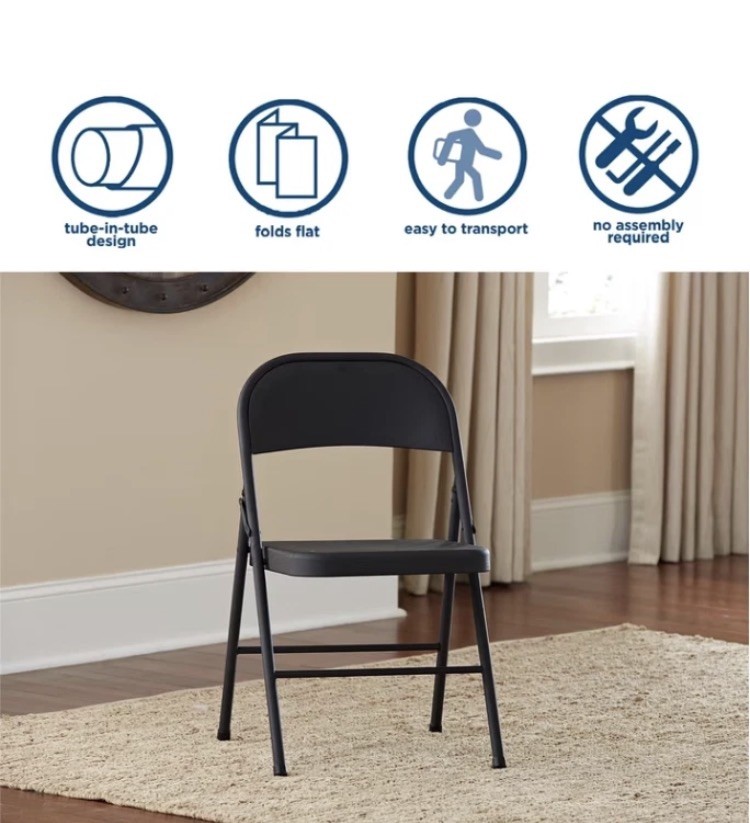 Mainstays All-Steel Metal Folding Chair, Black (Set of 4)