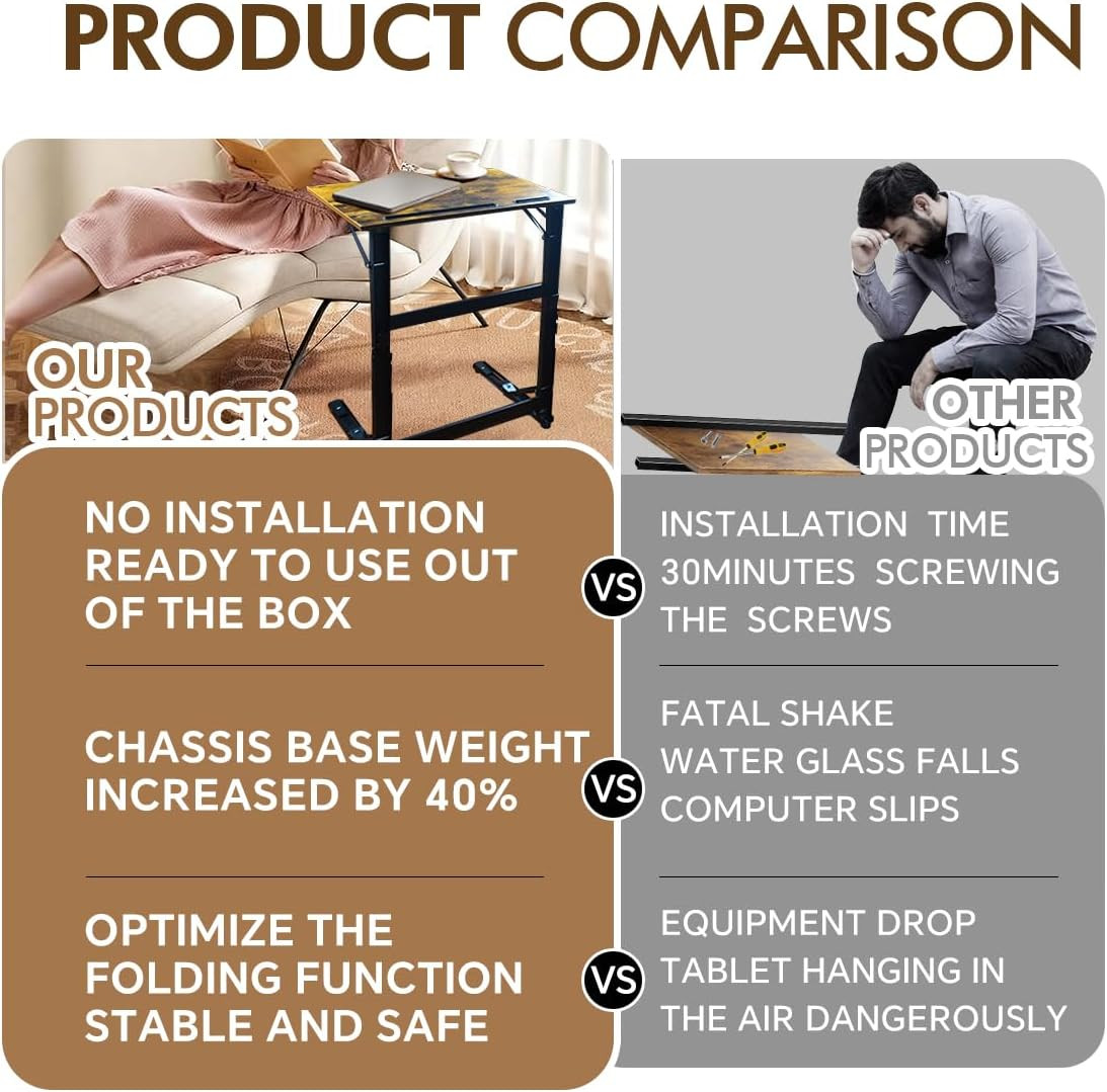Foldable Couch Table Tray – Extra Wide C-Shaped Laptop & TV Dinner Stand