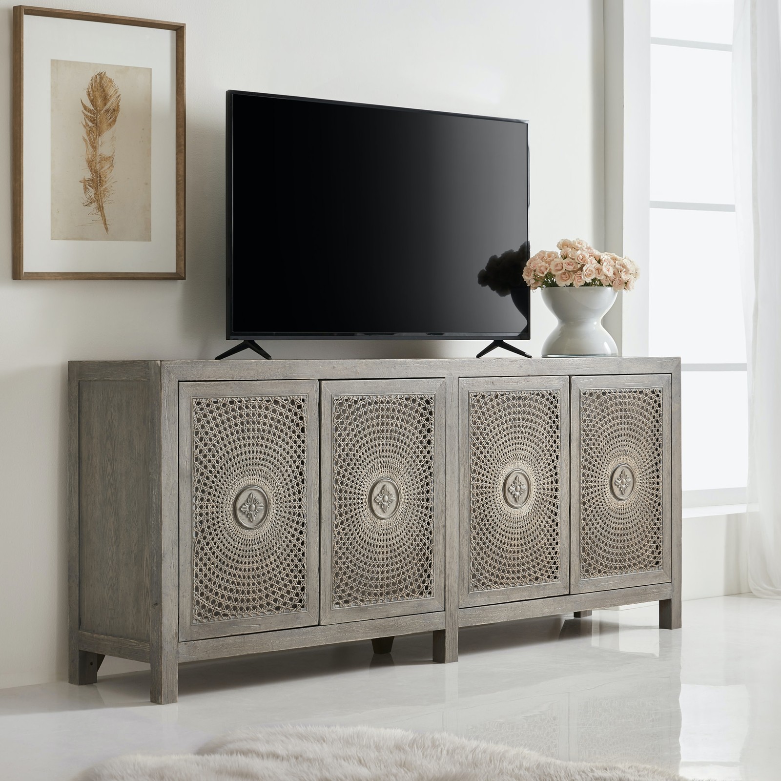 Hooker Furniture 628-85598-80 Melange 84″W 4 Door Bohemian – Grey