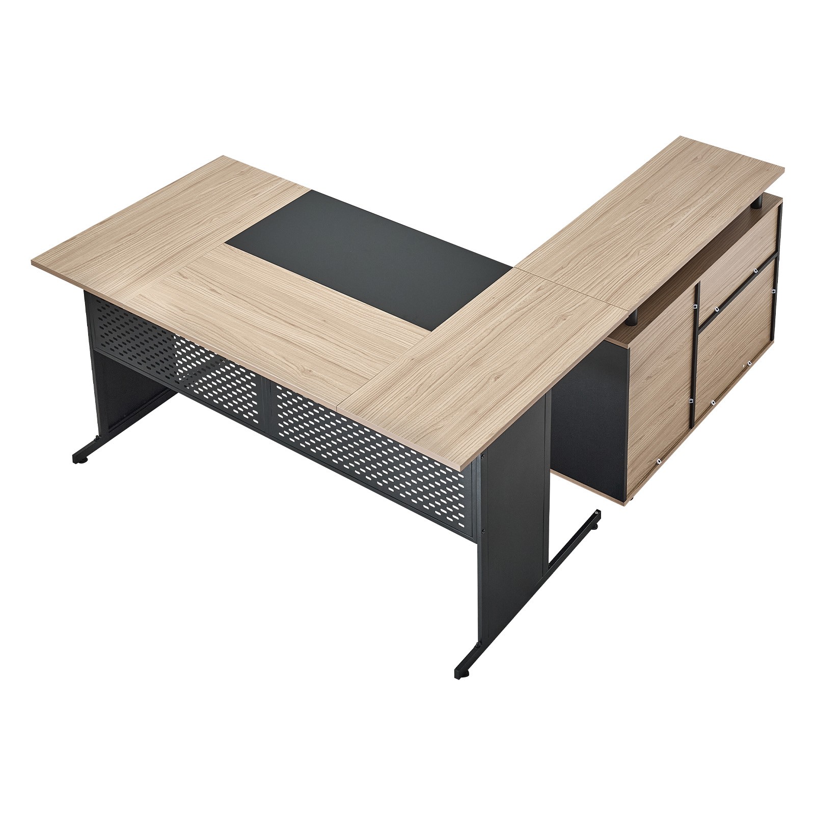 Uimoso L-Shaped Reversible Office Desk with Drawers & Cabinet, 350 lbs Capacity
