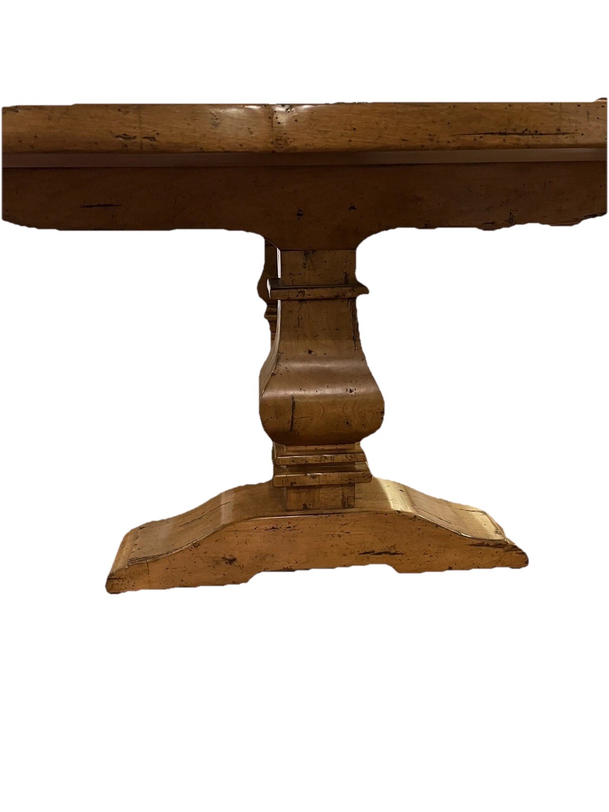 Milton Double Pedestal Trestle Table Guy Chaddock Custom 9’x4’x31” Med Distress