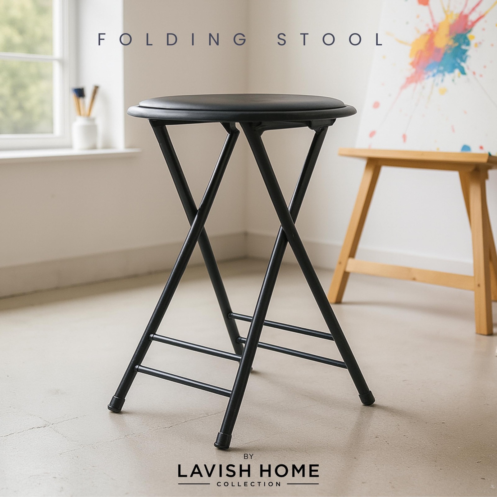 Folding Stool – Backless 24-Inch Stool with 225lb Capacity for Kitchen or Rec