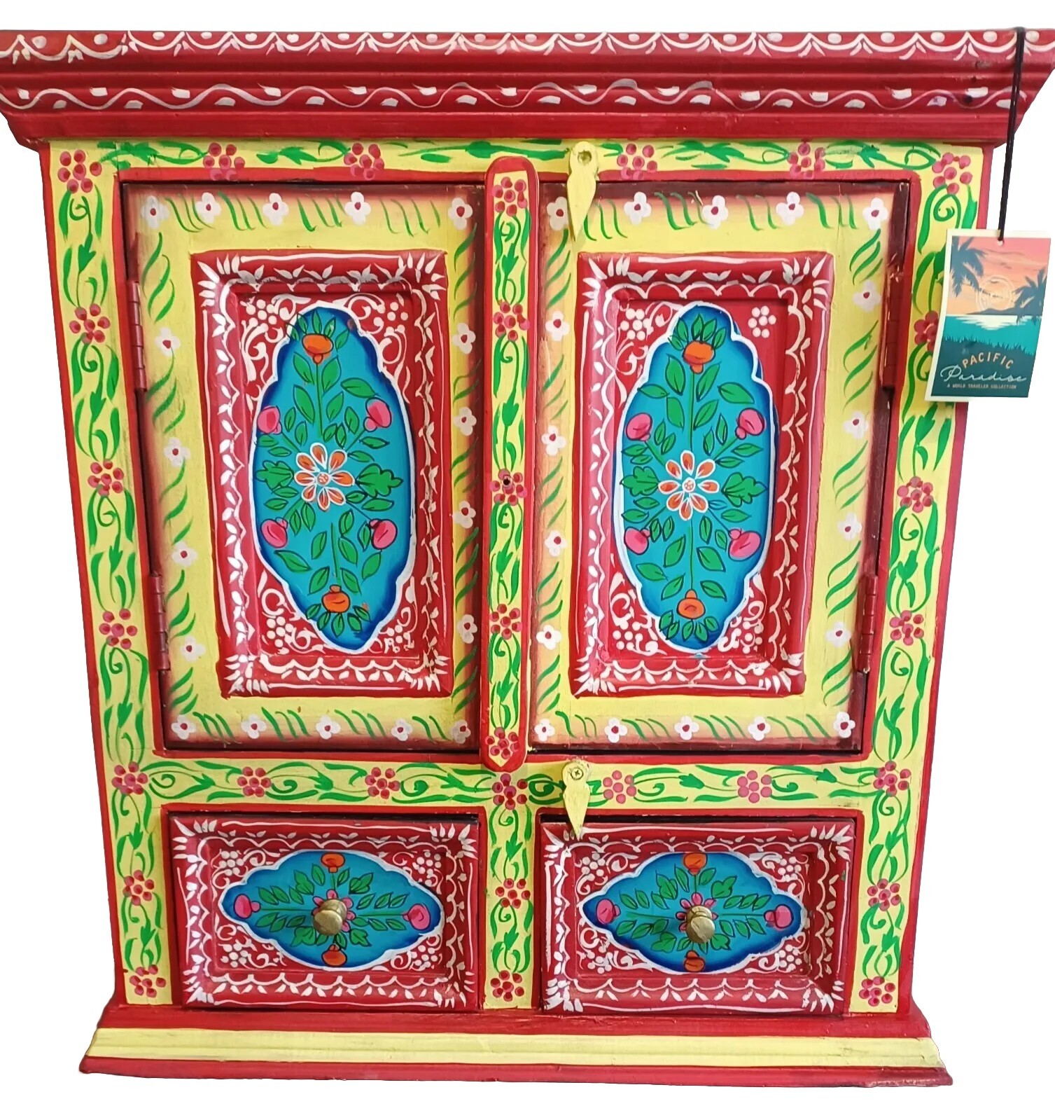 4 Door Cabinet Hand Painted Made In South America Pacific Paradise, New