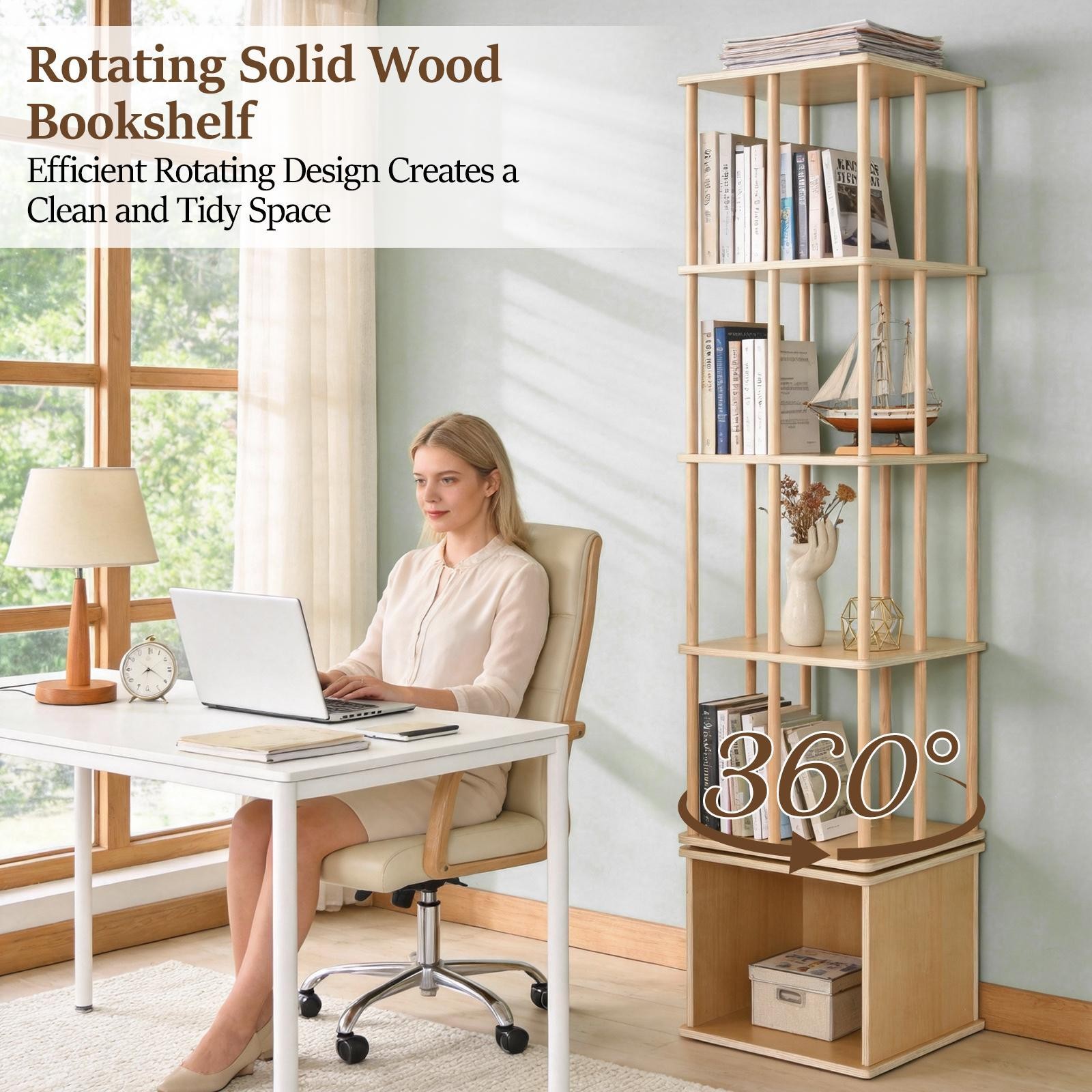 6 Tiers Corner Spinning Bookcase Organizer 360° Rotating Bookshelf Tower