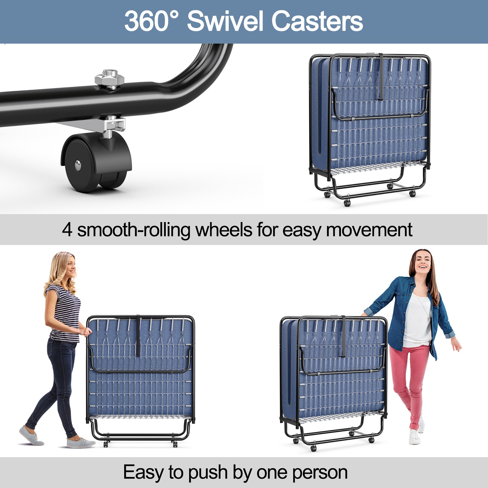 Folding Bed with Mattress Portable Rollaway Guest Cot Memory Foam Made in Italy
