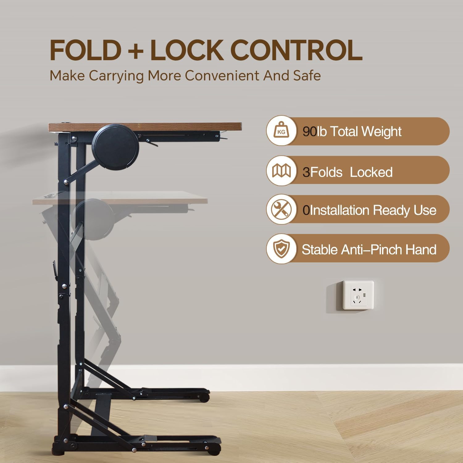 Foldable Couch Table Tray – Extra Wide C-Shaped Laptop & TV Dinner Stand