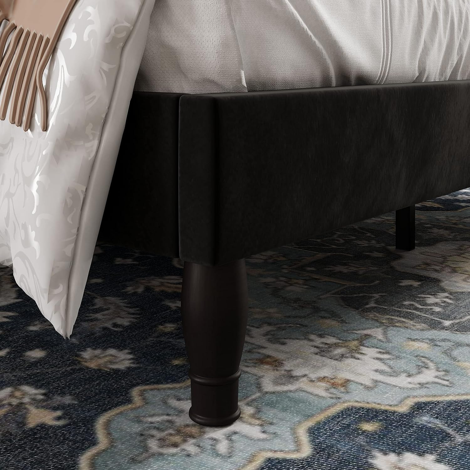 King Size Platform Bed Frame with Adjustable Velvet Tiara Headboard, Upholstered