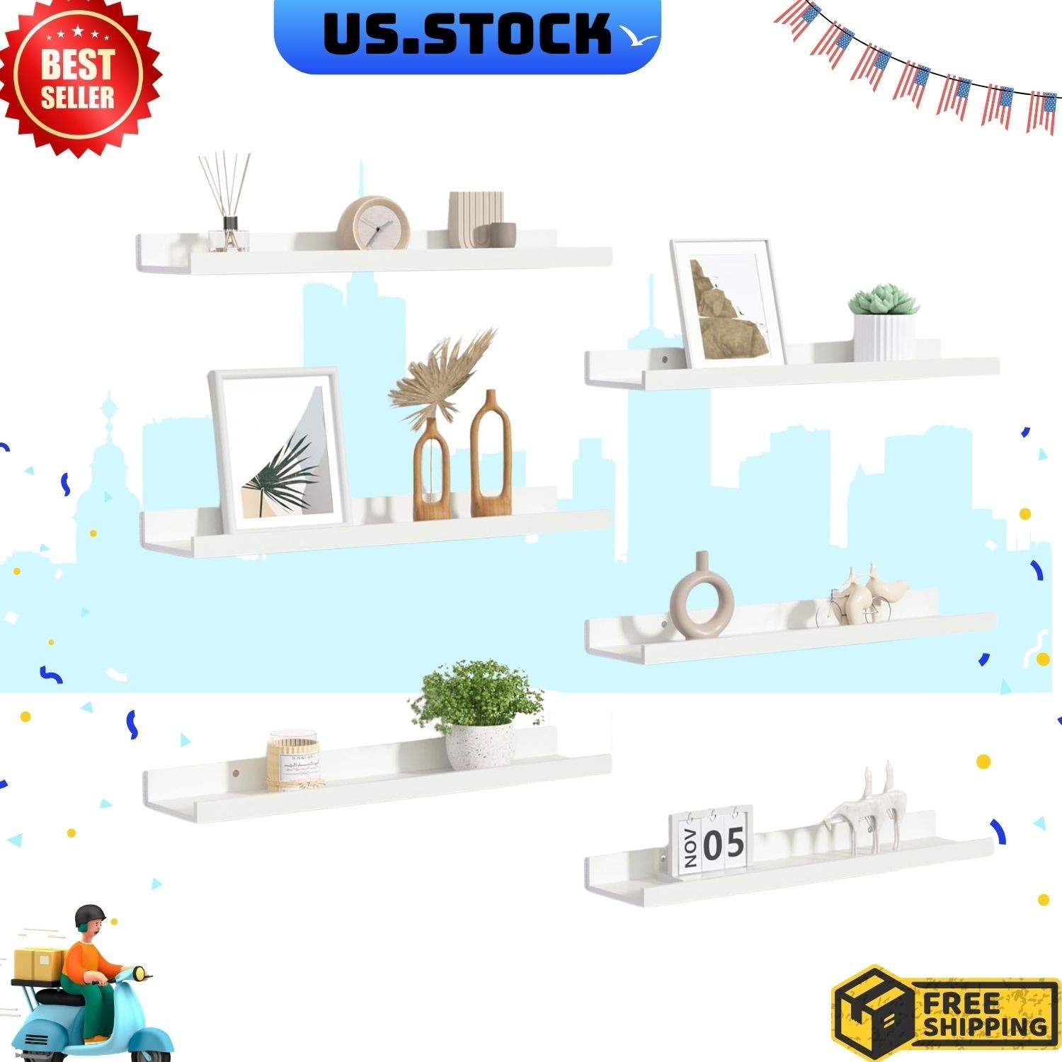Floating Shelves for Wall, 23.6 Inch Shelves for Decor Storage Set of