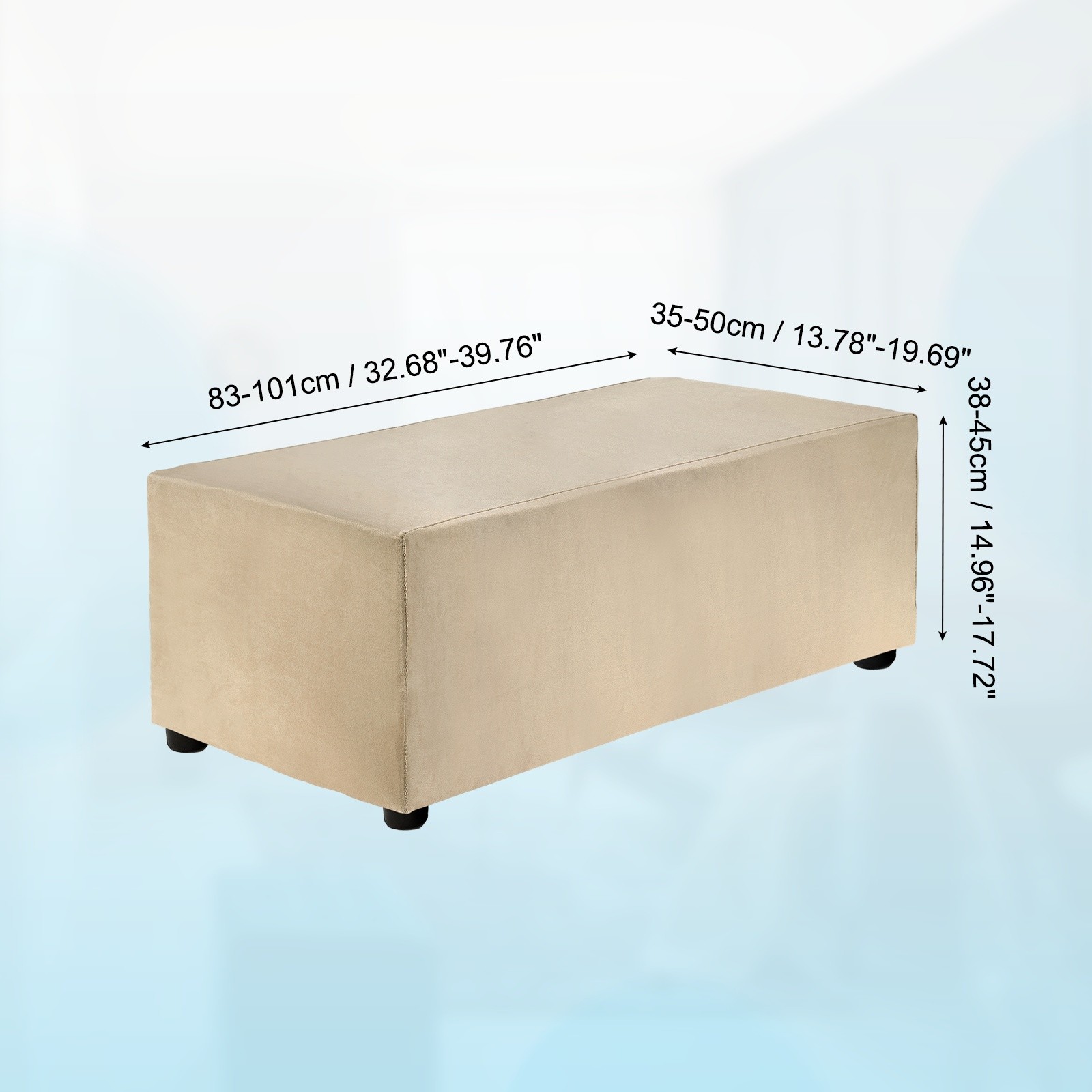 Stretch Foot Stool Cover Rectangular Fit Long 32.68″-39.76″, M-Large, Taupe