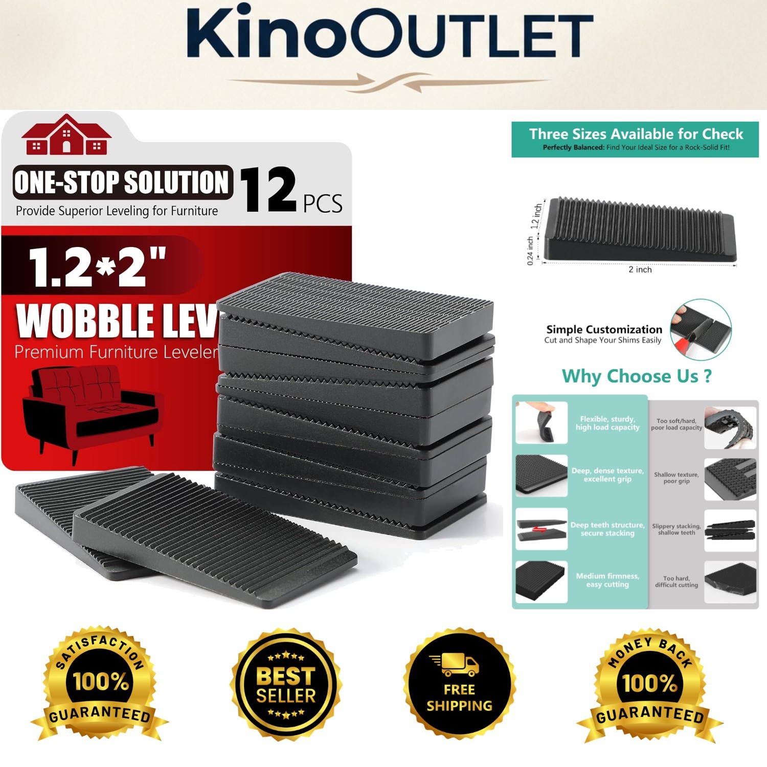 Precision-Engineered Furniture Levelers: 12 Rubber Shims for Stable Furniture
