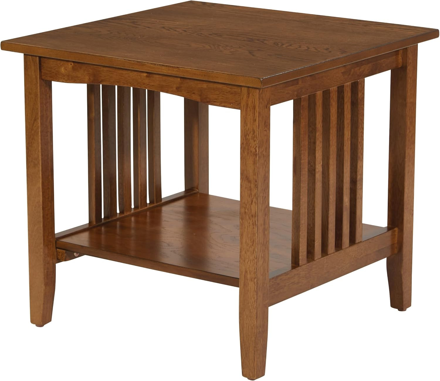 Sierra End Table with Lower Storage Shelf and Mission Style Side Panels, Ash Bro
