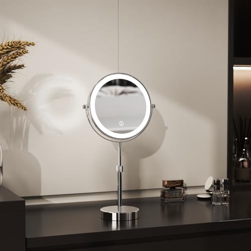 LED Lighted Makeup Mirror Tabletop, 10X Magnifying Mirror with 3 Color