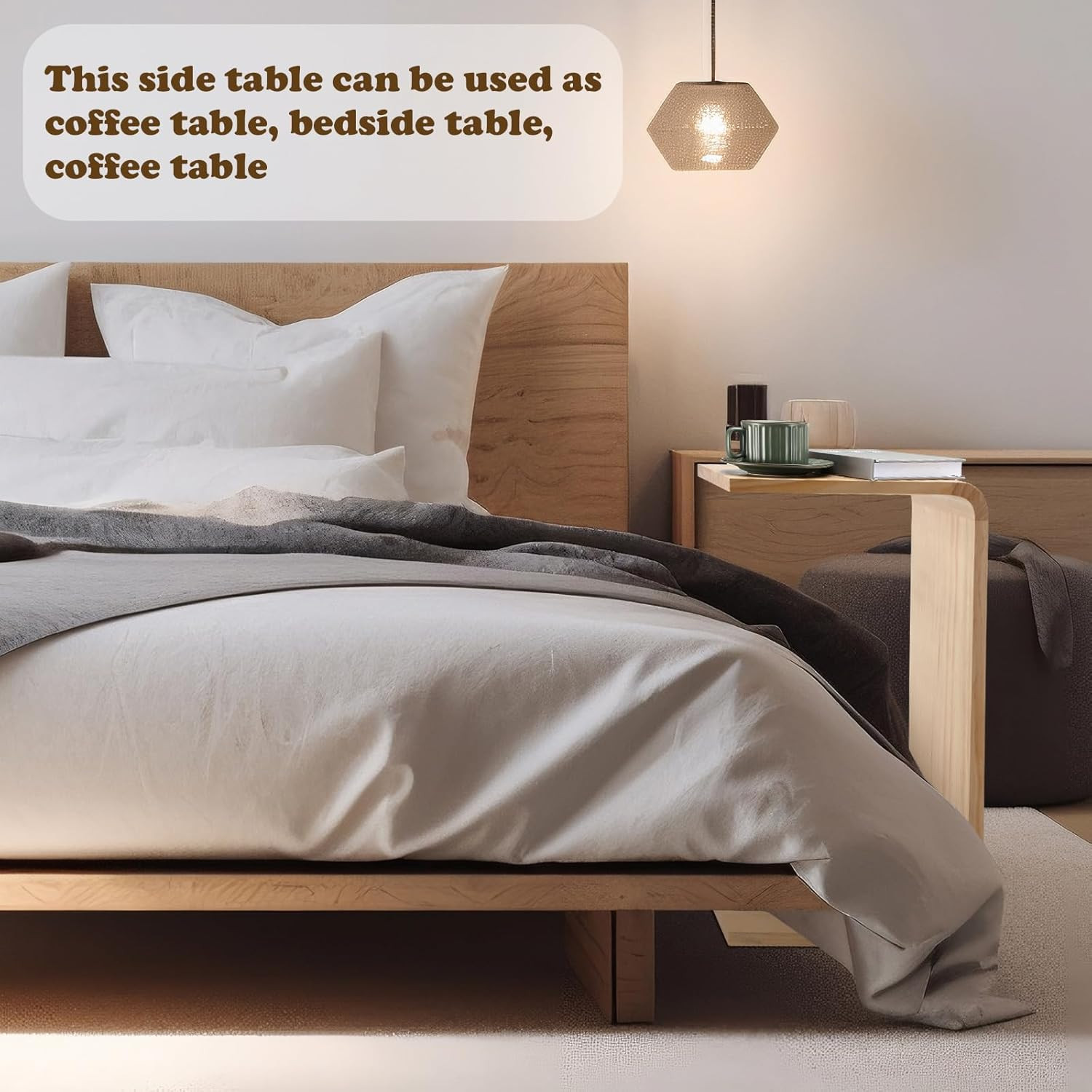 C-Shaped Solid Wood Side Table for Living Room – Perfect Snack Tray