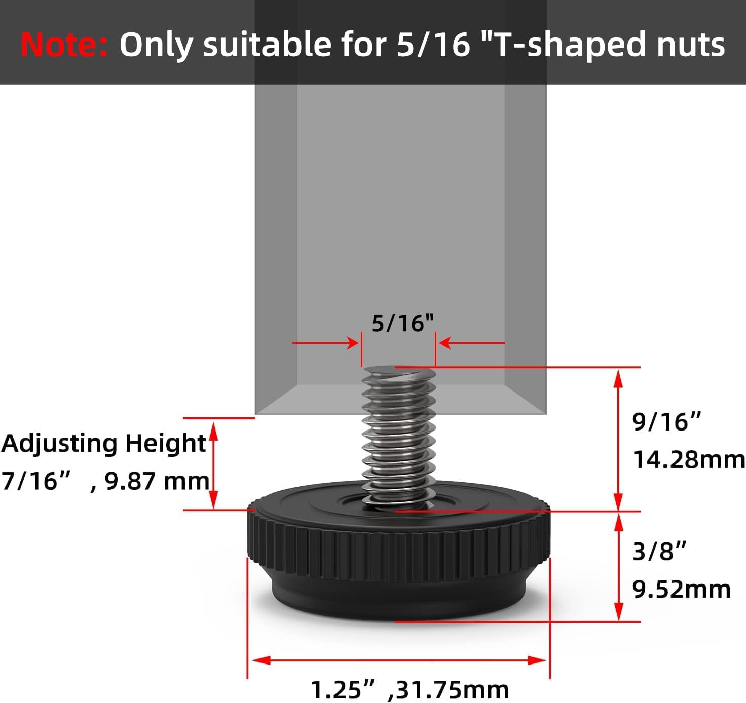 16 Pack 5/16-18 Stainless Steel Adjustable Threaded Furniture Leg Leveling Feet