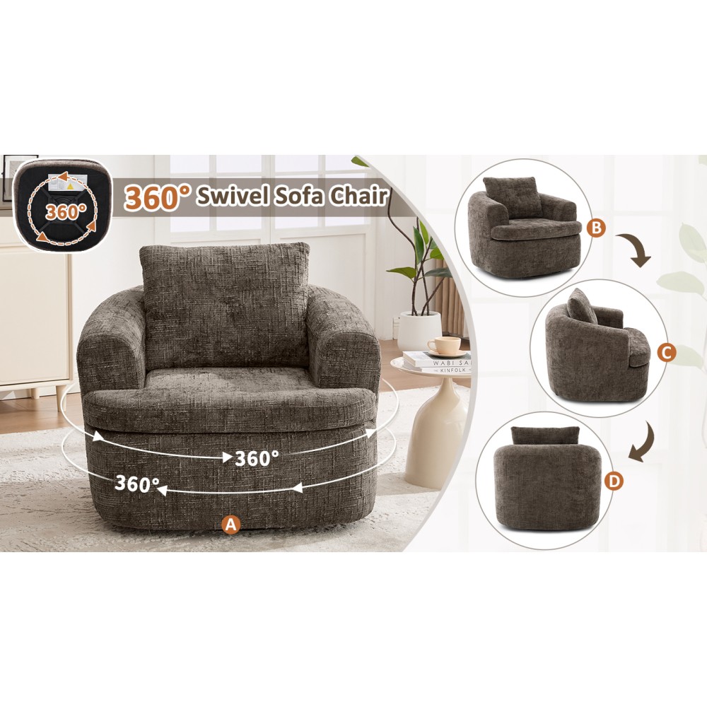 36.6 in Swivel Round Chair with Duallayer Cushion Design for Living Room Bedroom