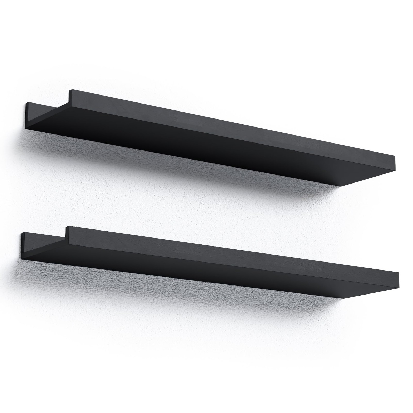 Wall shelf black, 40×13 cm, floating shelf made of MDF wood, set of 2