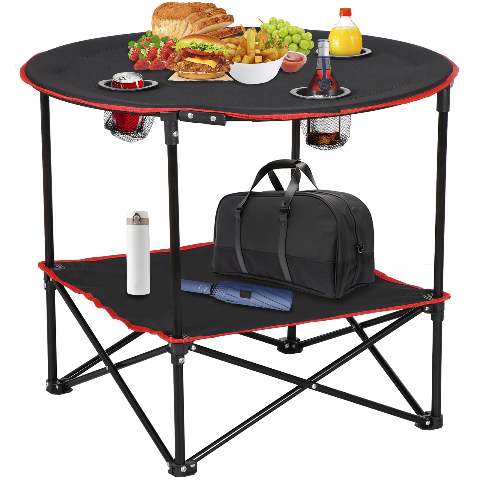 Portable Folding Picnic Table Outdoor Camping Table w/4 Cup Holders & Carry Bag