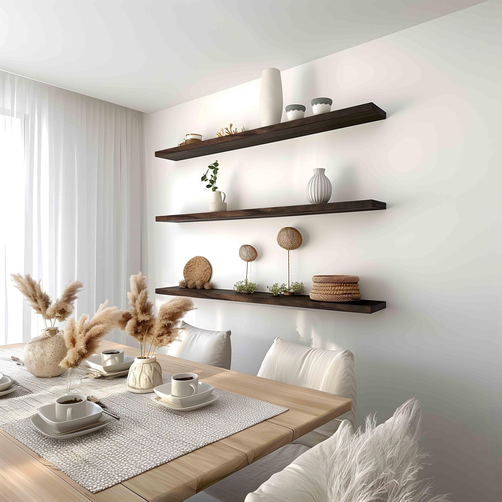 48-inch Wood Floating Wall Shelves Set of 4 Brown for Bedroom