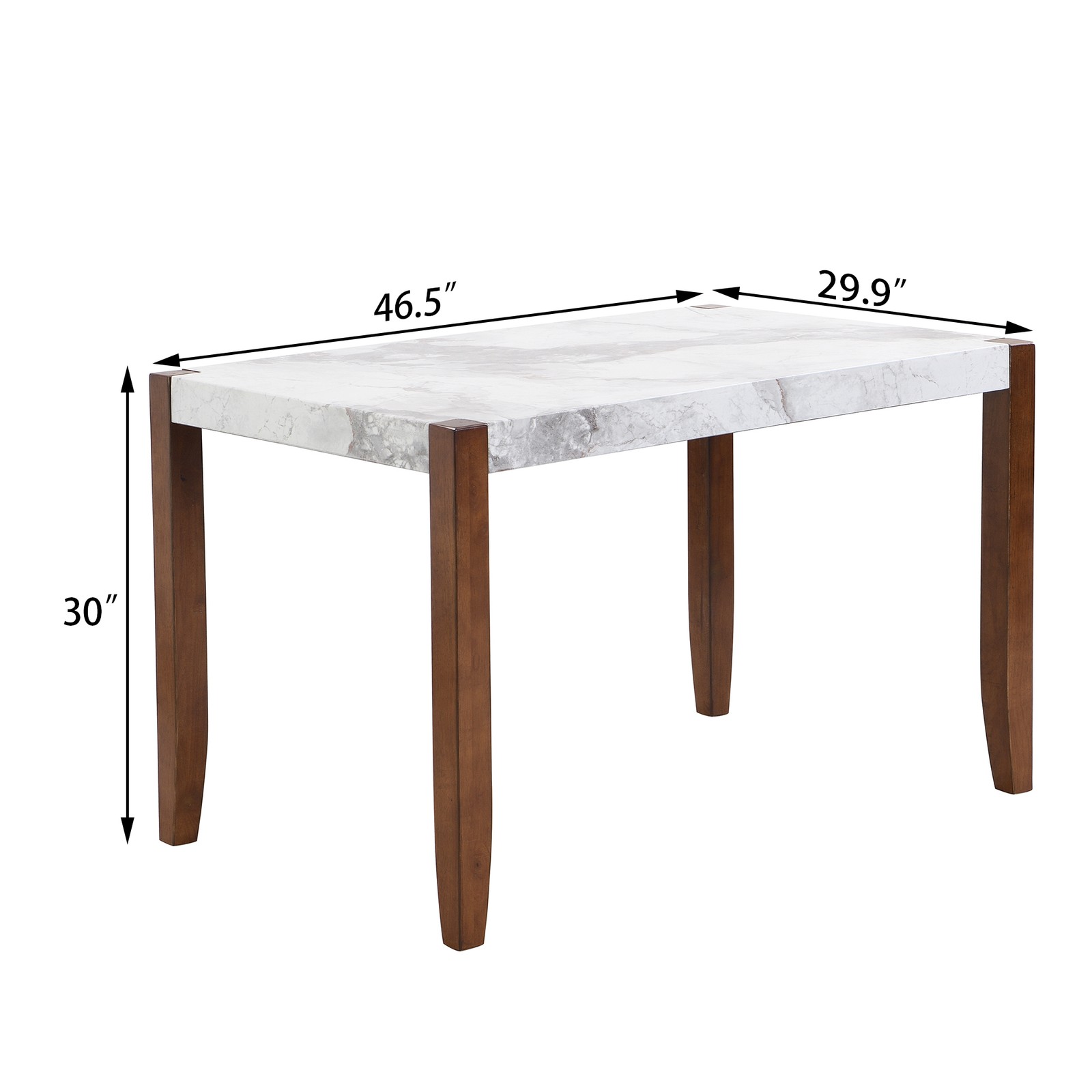 46.5″ Rectangular Faux Marble Dining Table, Rubber Wood Legs, Seats 4-6